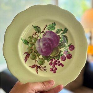 Antique Bone China Elegant Green and Purple Floral Plate